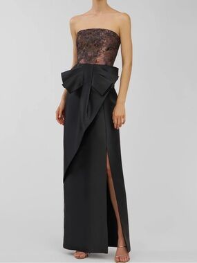 Kay Unger: Vanessa Strapless Maxi Skirt with Textured Bodice and Sculpted Bodice